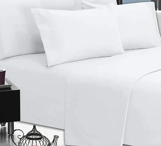 .Comfort Plus Linen, Solid White Sheet Set - 1800 Series King Bedsheet Set A1KG51