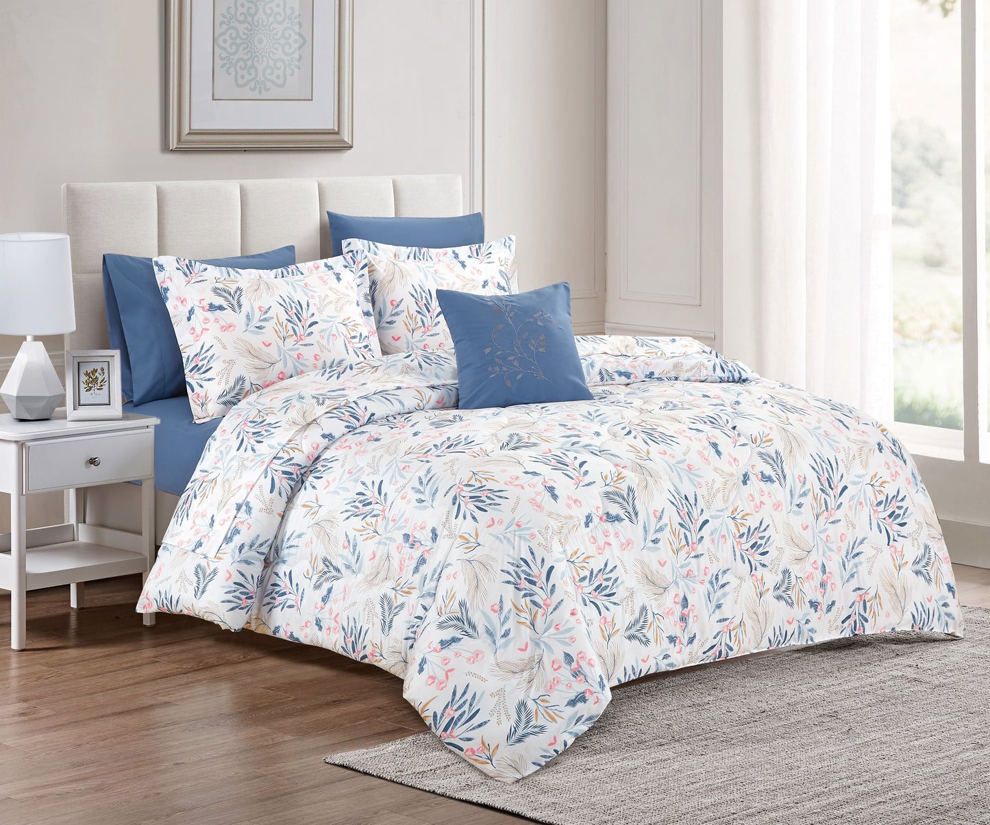 Bed in Bag Style Collection Linen, Printed Comforter with Sheet Set 8 Pcs- King Comforter Set A1COMKG11