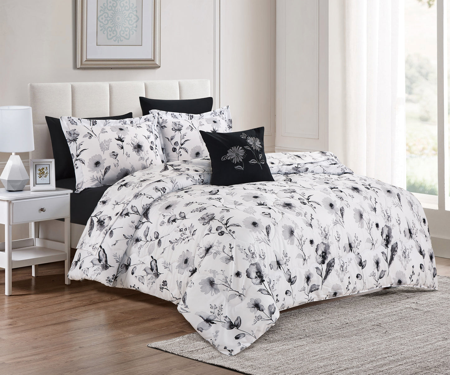 Bed in Bag Style Collection Linen, Printed Comforter with Sheet Set 8 Pcs- King Comforter Set A1COMKG08