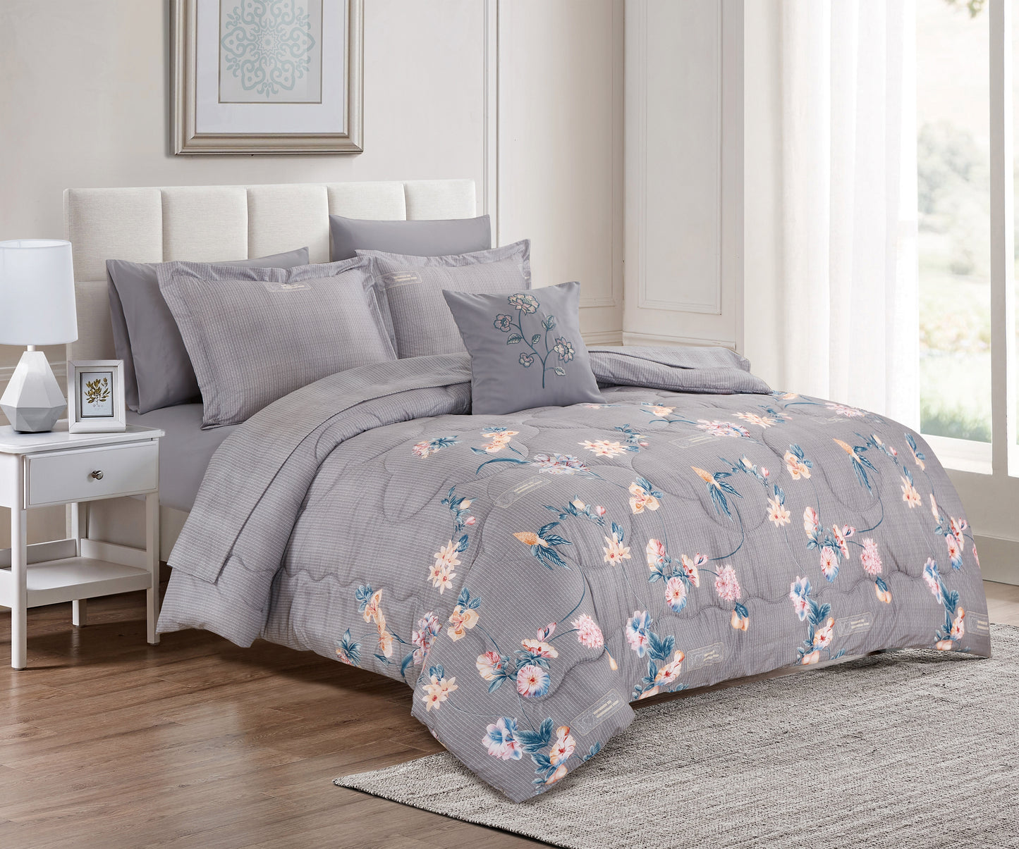 Bed in Bag Style Collection Linen, Printed Comforter with Sheet Set 8 Pcs- King Comforter Set A1COMKG07