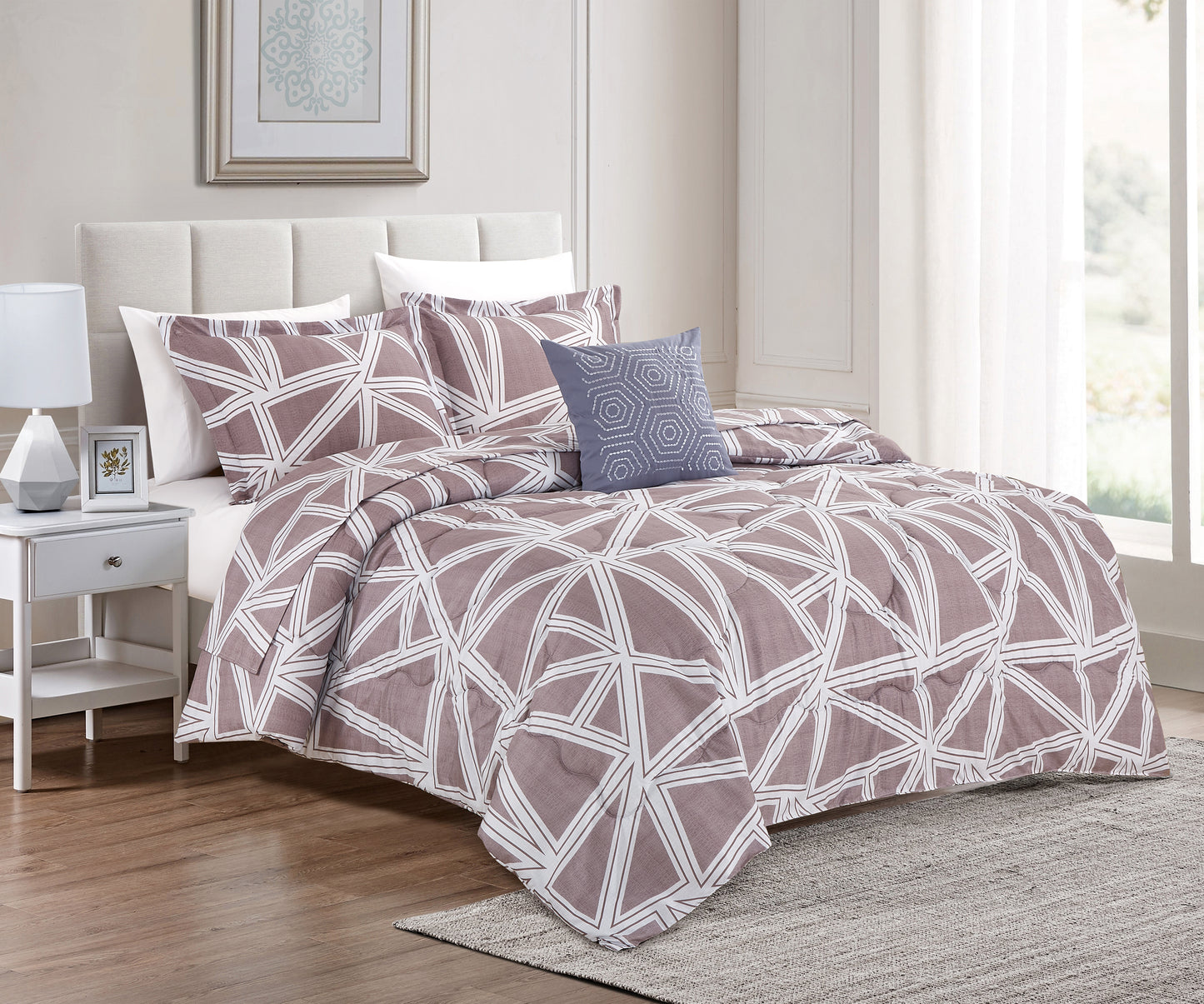 Bed in Bag Style Collection Linen, Printed Comforter with Sheet Set 8 Pcs- King Comforter Set A1COMKG04