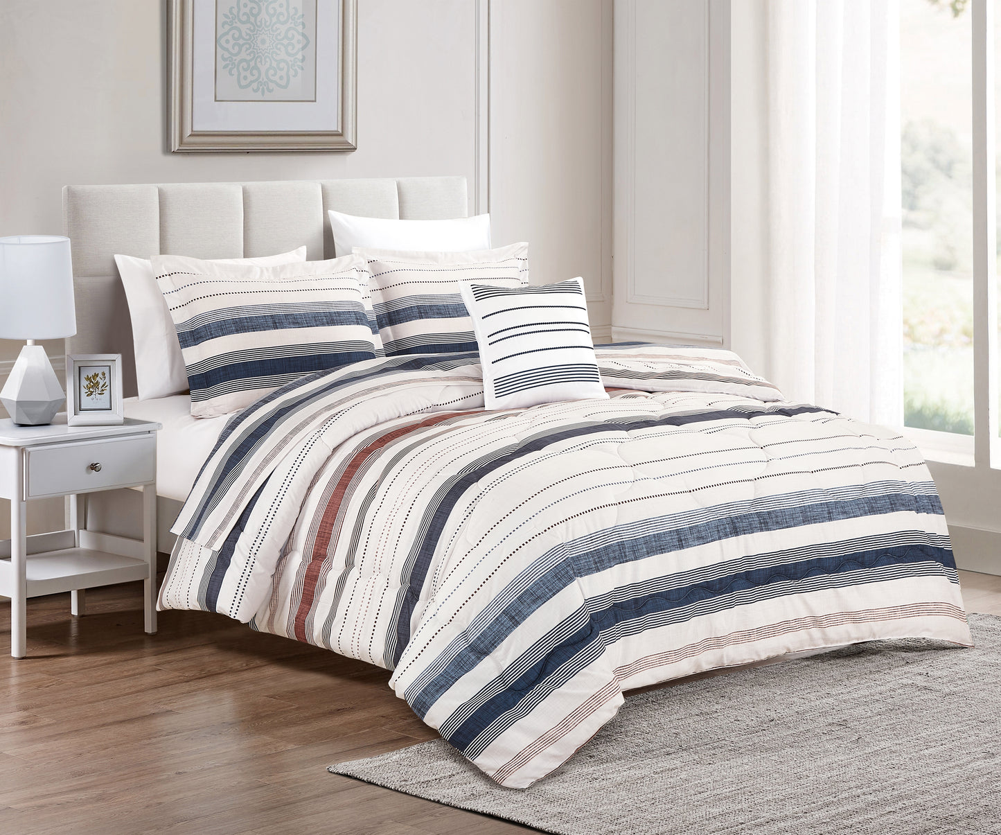 Bed in Bag Style Collection Linen, Printed Comforter with Sheet Set 8 Pcs- King Comforter Set A1COMKG06