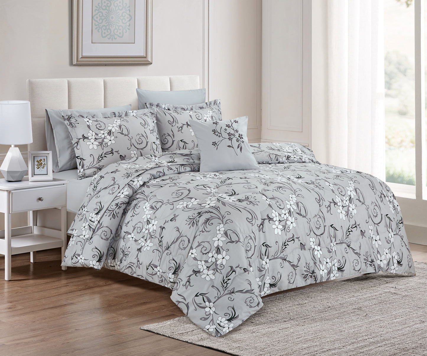 Bed in Bag Style Collection Linen, Printed Comforter with Sheet Set 8 Pcs- King Comforter Set A1COMKG05