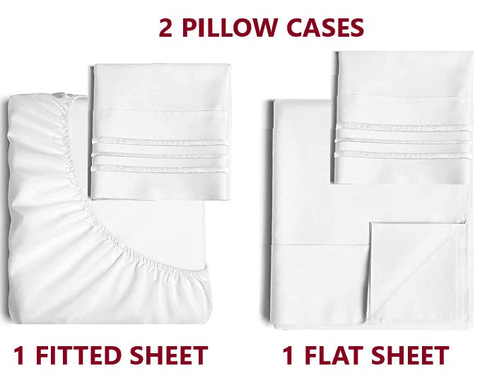 Comfort Plus Linen, Solid White Sheet Set - 1800 Series Double Bedsheet Set A1DB01