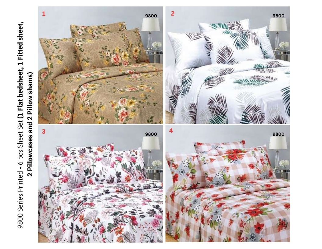 Dream Sleep Linen, Printed Sheet Set 6Pcs- 9800 Series Queen Bedsheet Set A1QN04