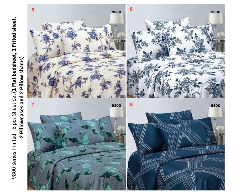 Dream Sleep Linen, Printed Sheet Set 6Pcs- 9800 Series King Bedsheet Set A1KG26