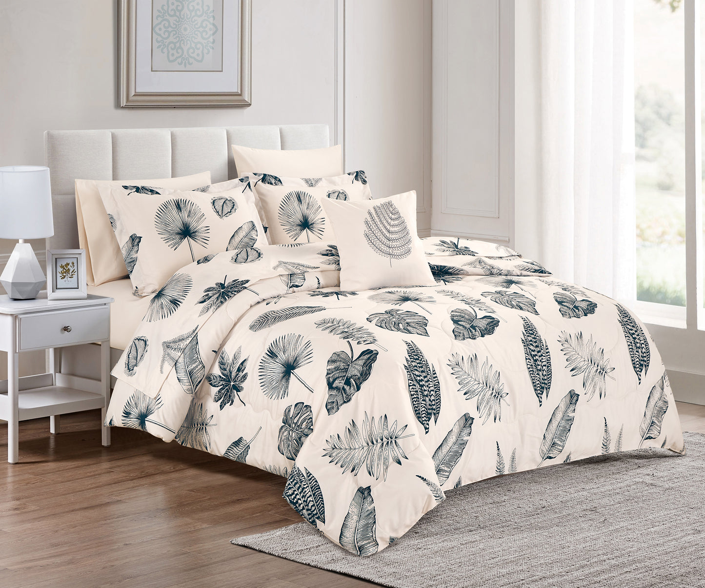 Bed in Bag Style Collection Linen, Printed Comforter with Sheet Set 8 Pcs- King Comforter Set A1COMKG03