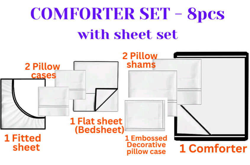 Style Collection Linen, Bed in Bag Printed Comforter with Sheet Set 8 Pcs- Queen Comforter Set A1COMQN03